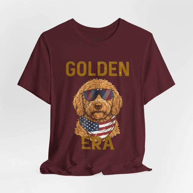Golden Era Dog T-Shirt – American Flag Doodle with Sunglasses