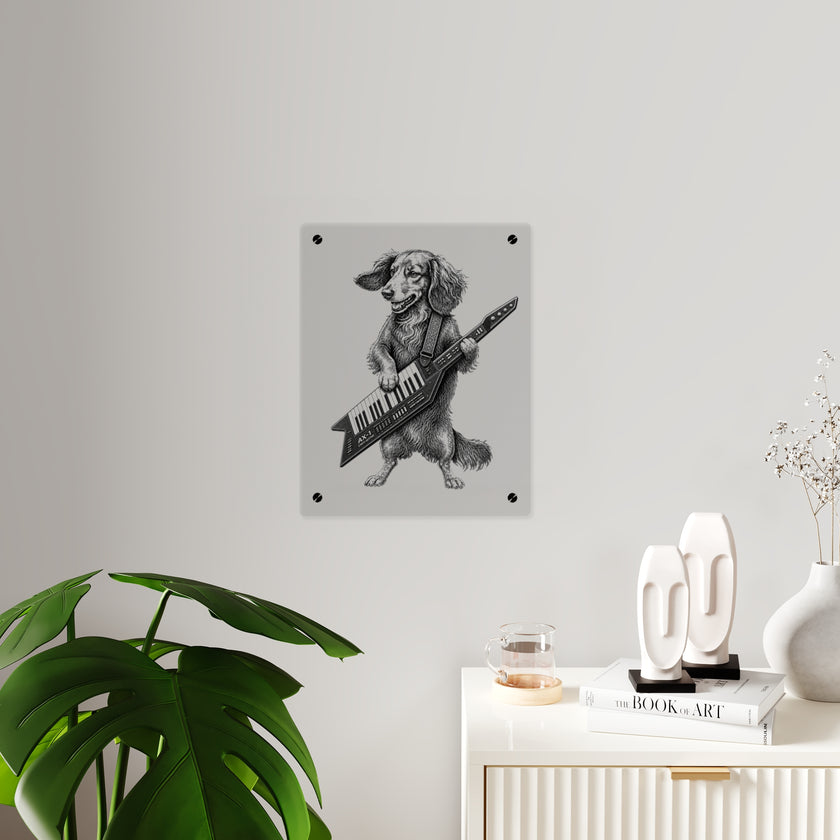 Dachshund Playing Keytar Acrylic Wall Art Panel