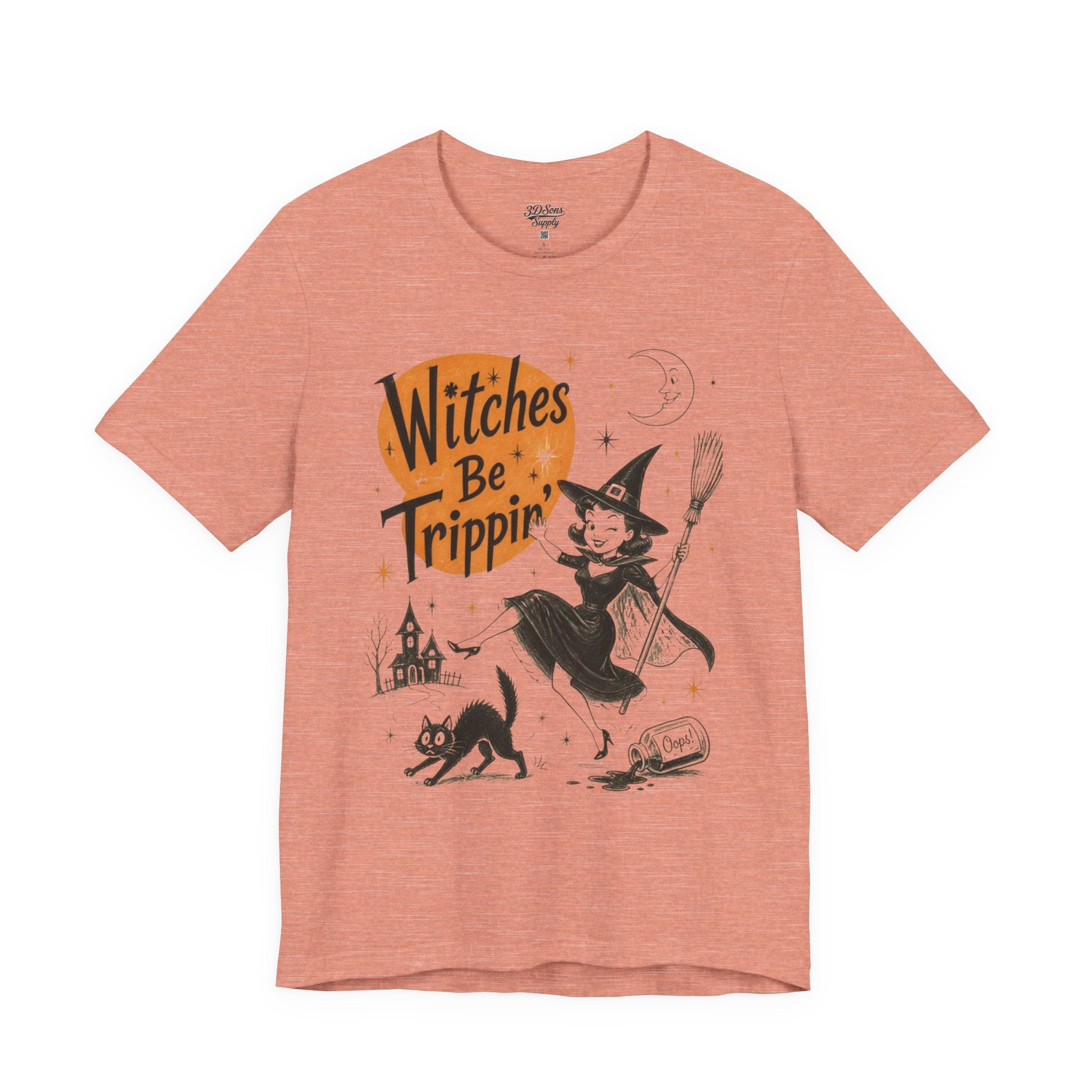 Witches Be Trippin' Halloween Tee - Cute Witch Cat Graphic T-Shirt