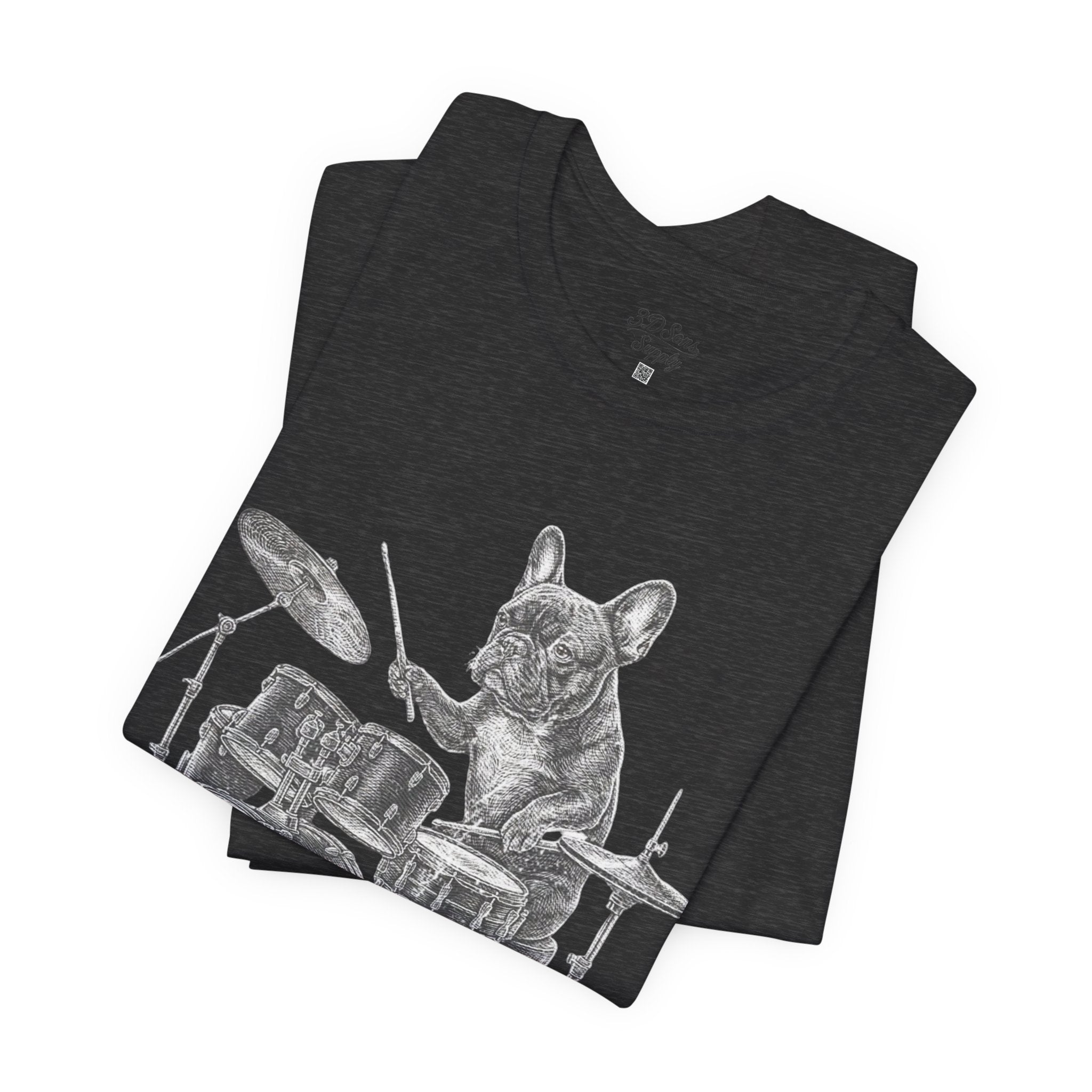 Drumming French Bulldog T-Shirt — Cute Dog Playing Drum Graphic Tee