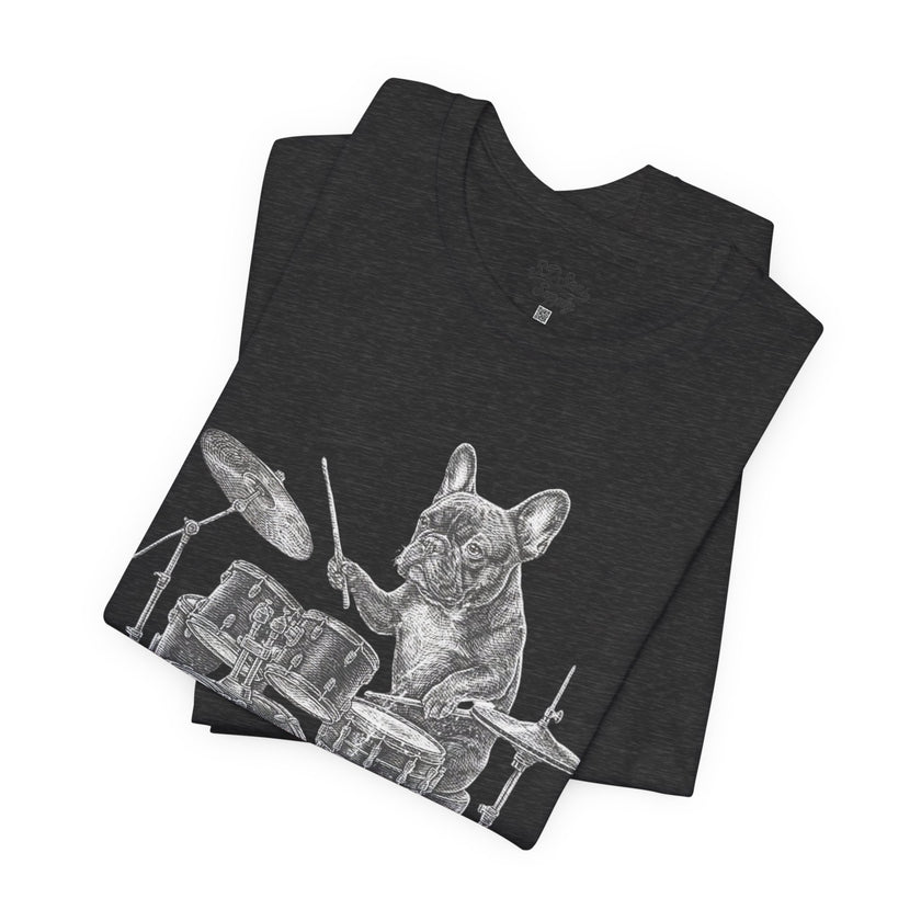 Drumming French Bulldog T-Shirt — Cute Dog Playing Drum Graphic Tee