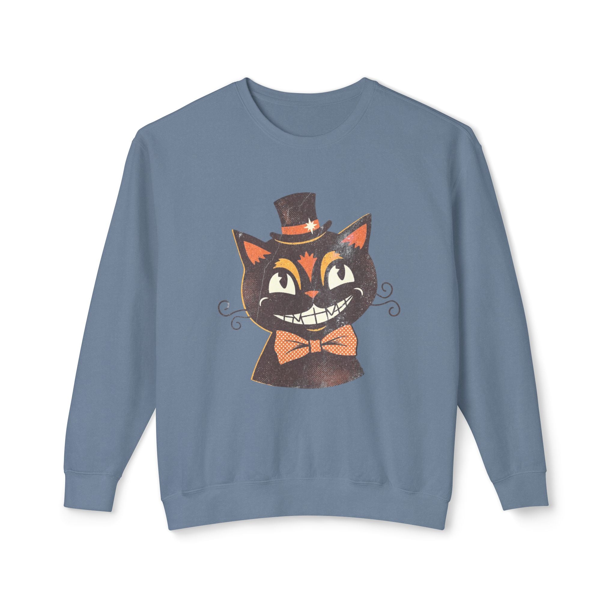 Vintage Smiling Black Cat Crewneck Sweatshirt | Halloween Top
