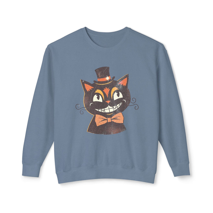 Vintage Smiling Black Cat Crewneck Sweatshirt | Halloween Top