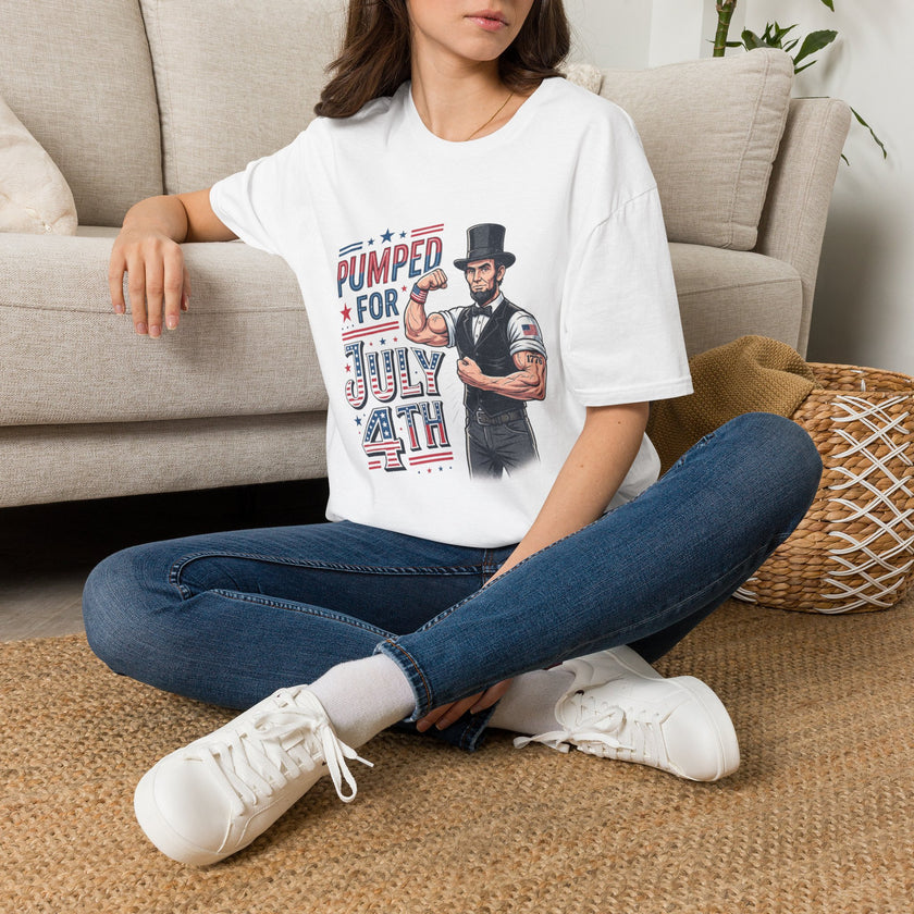 Pumped for July 4th Abraham Lincoln T-Shirt | Funny Patriotic Tee