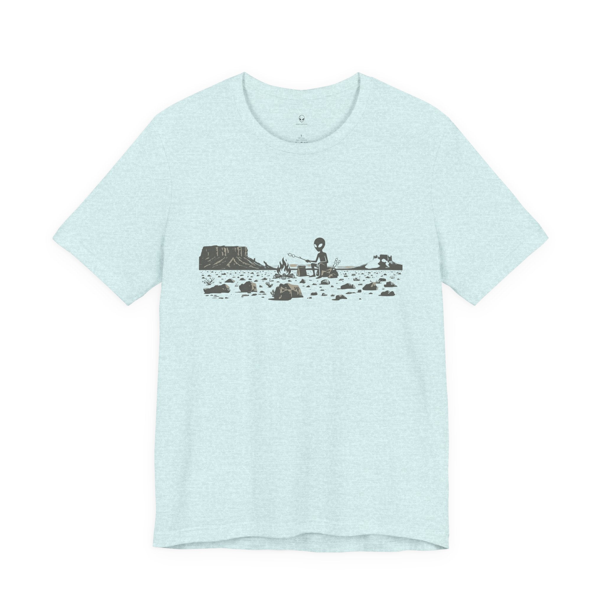 Alien Spaceship Campfire Illustration, Minimalist Landscape
