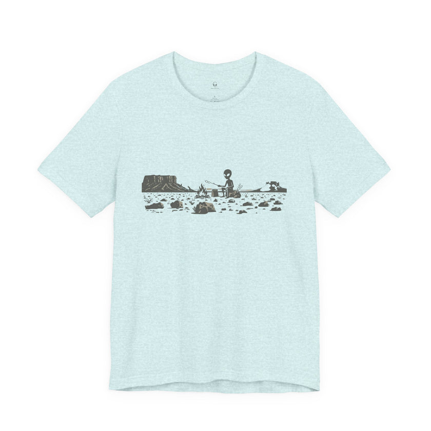 Alien Spaceship Campfire Illustration, Minimalist Landscape