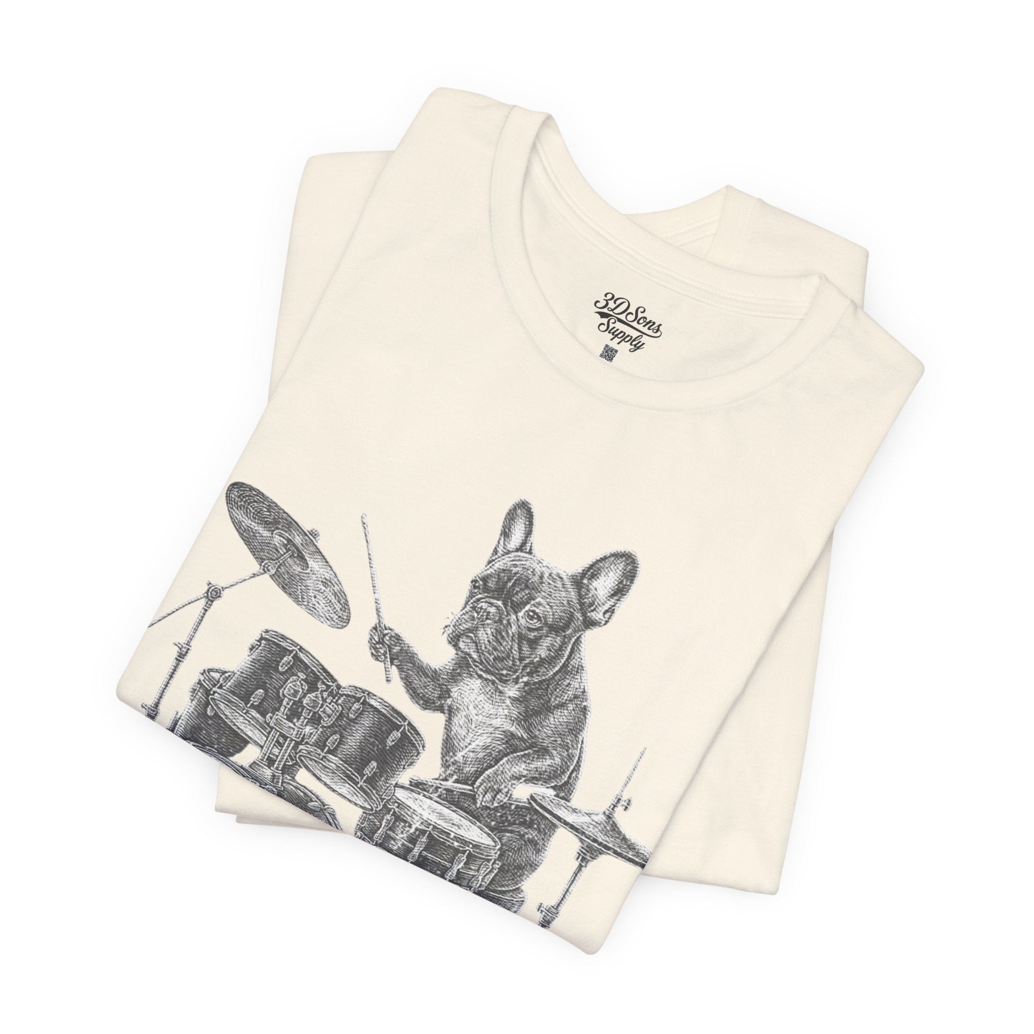 Drumming French Bulldog T-Shirt — Cute Dog Playing Drum Graphic Tee