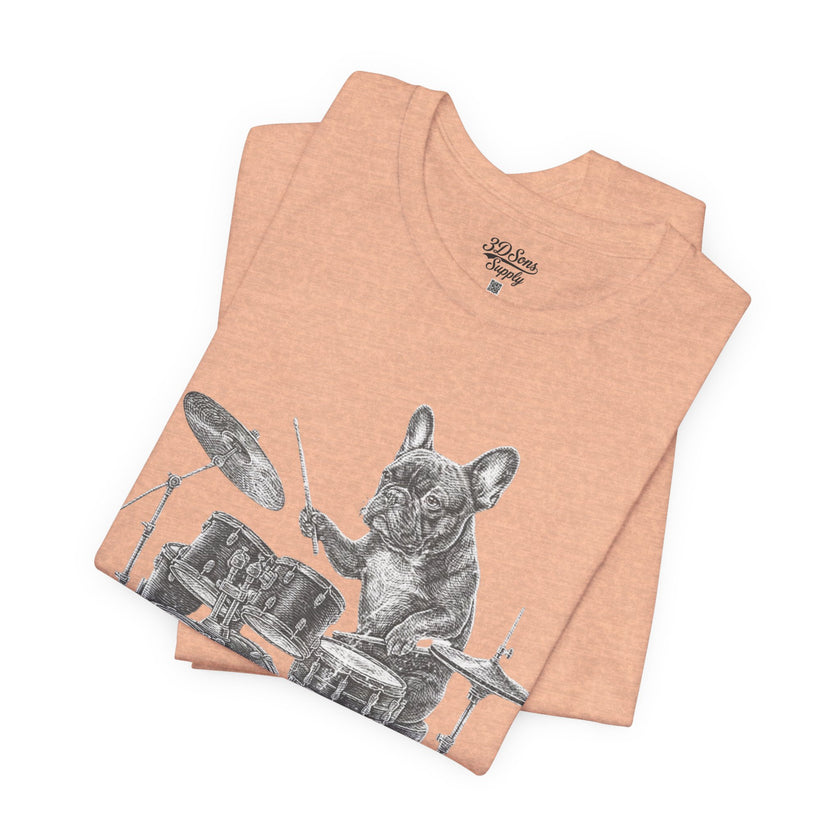 Drumming French Bulldog T-Shirt — Cute Dog Playing Drum Graphic Tee