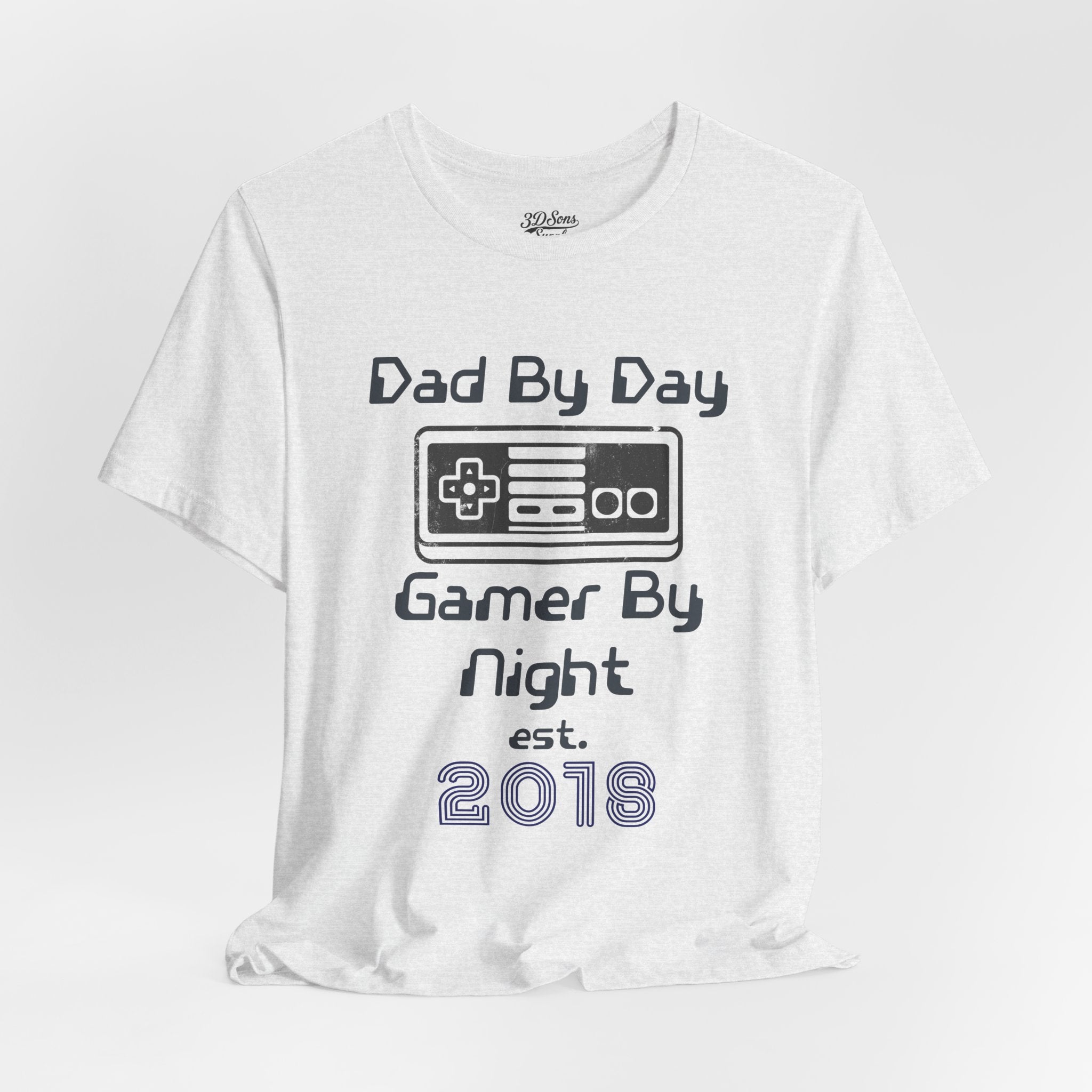 Personalized Dad By Day Gamer By Night T-Shirt — Established 2018 Retro Controller Tee
