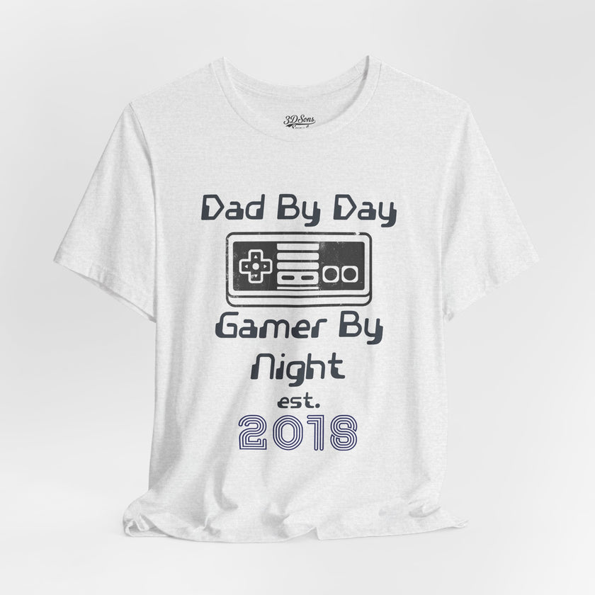 Personalized Dad By Day Gamer By Night T-Shirt — Established 2018 Retro Controller Tee