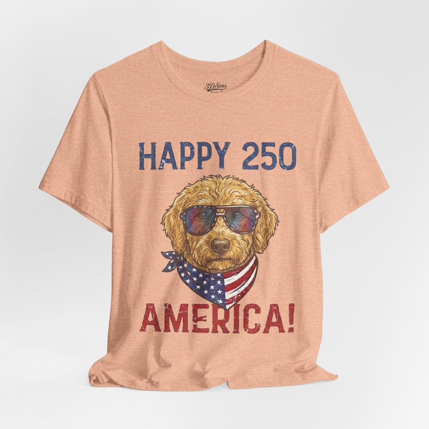 Happy 250 America! Patriotic Goldendoodle Tee