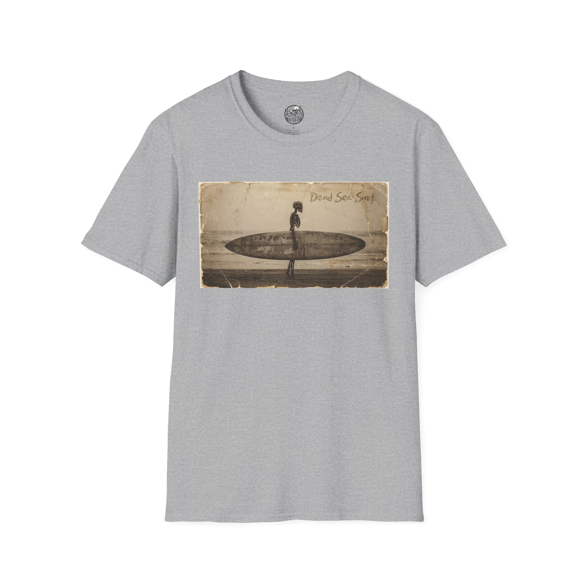 Vintage Skeleton Surfer Photograph T-Shirt | Retro Beach Surf Tee