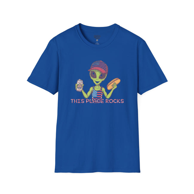 American Alien with Hot Dog and Beer T-Shirt | USA Flag Cap Fourth of July