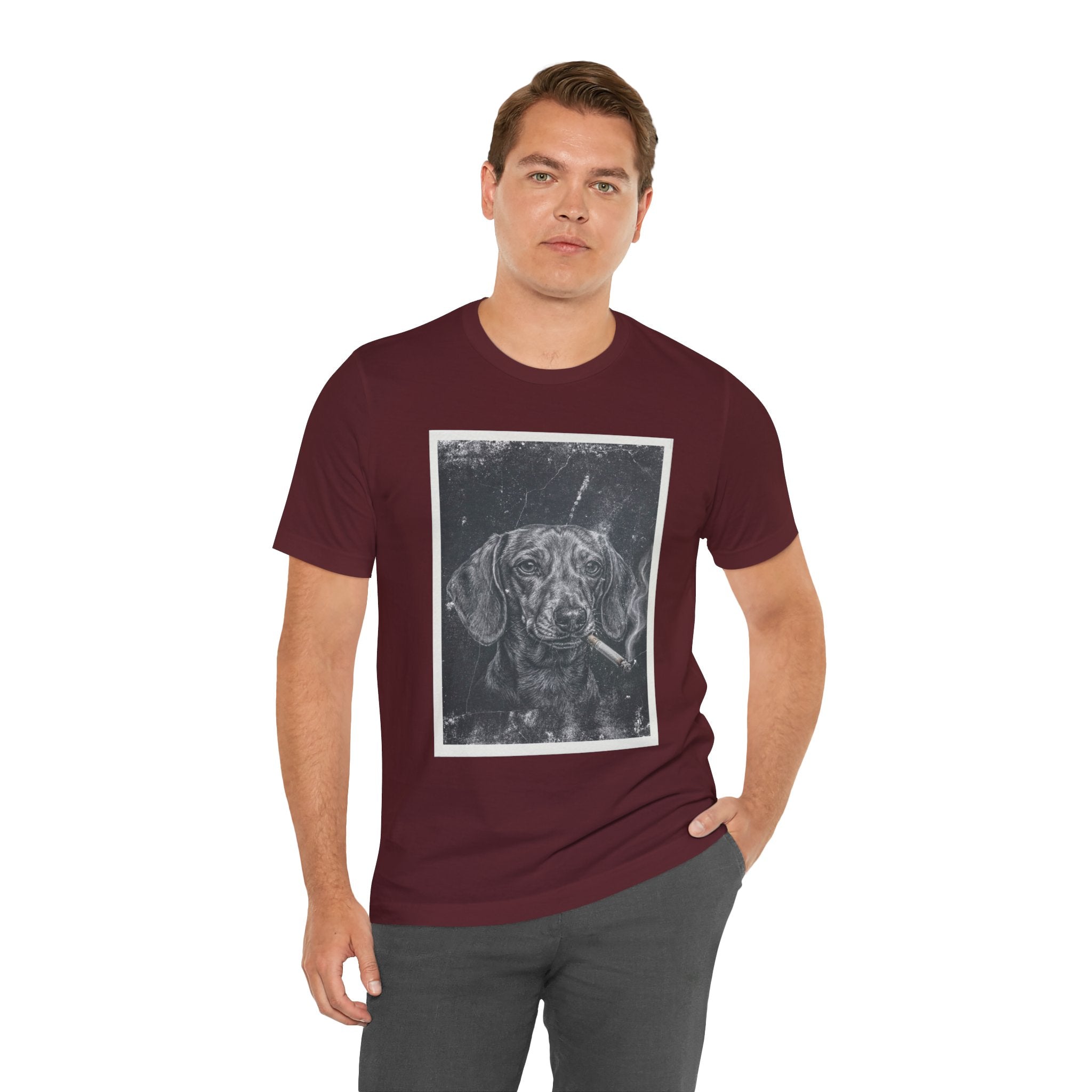 Dachshund Smoking Portrait Tee – Vintage Smokin' Dog Art T-Shirt