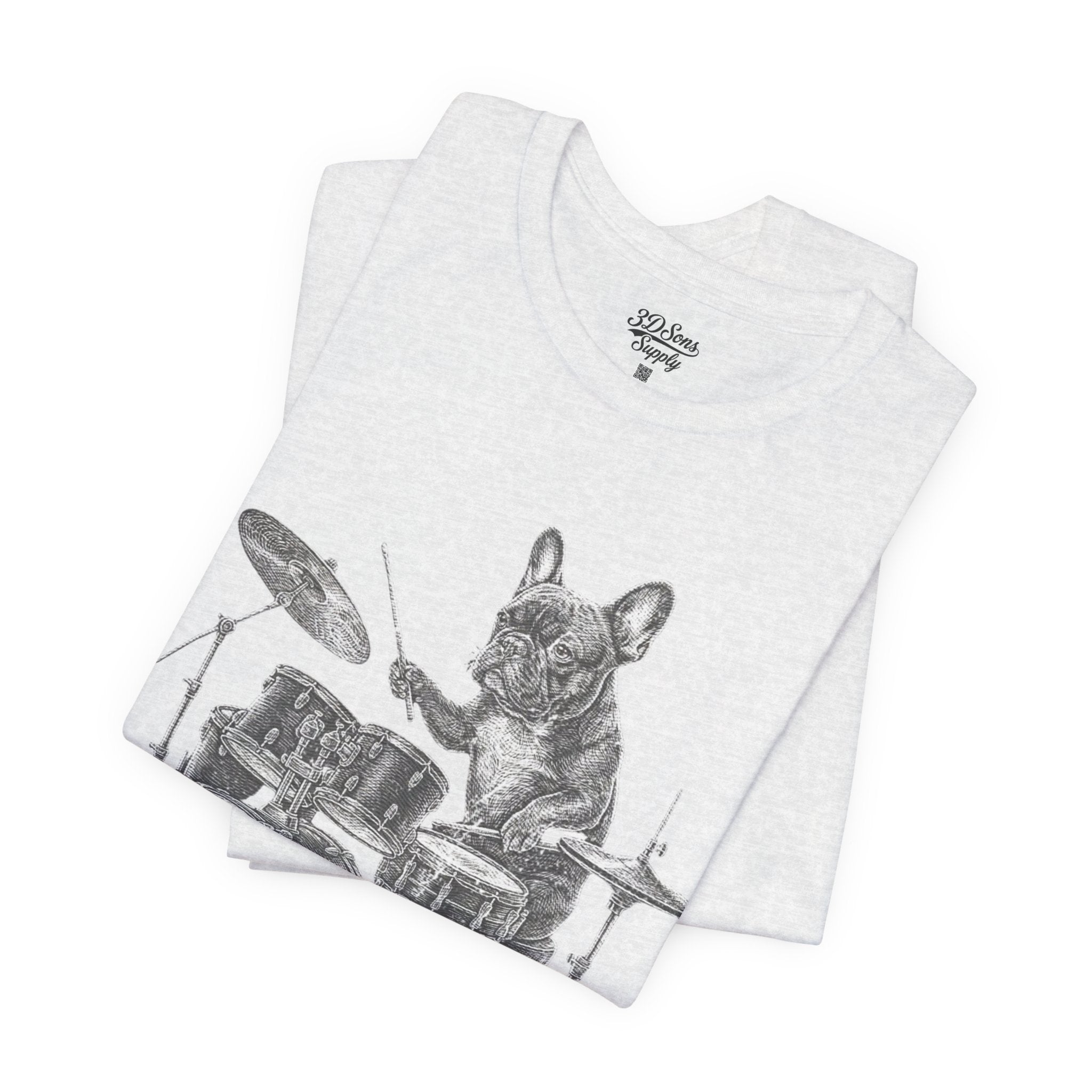 Drumming French Bulldog T-Shirt — Cute Dog Playing Drum Graphic Tee