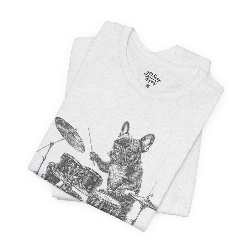 Drumming French Bulldog T-Shirt — Cute Dog Playing Drum Graphic Tee