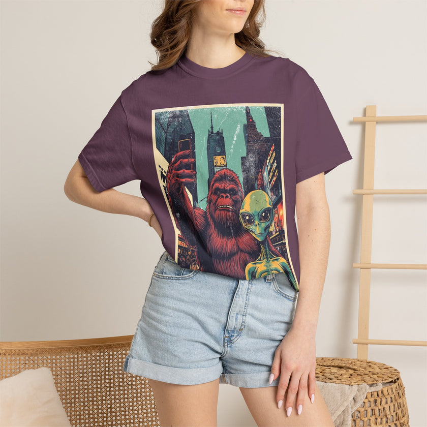 Alien & Bigfoot New York Times Square T-Shirt — Funny Urban Cryptid Tee