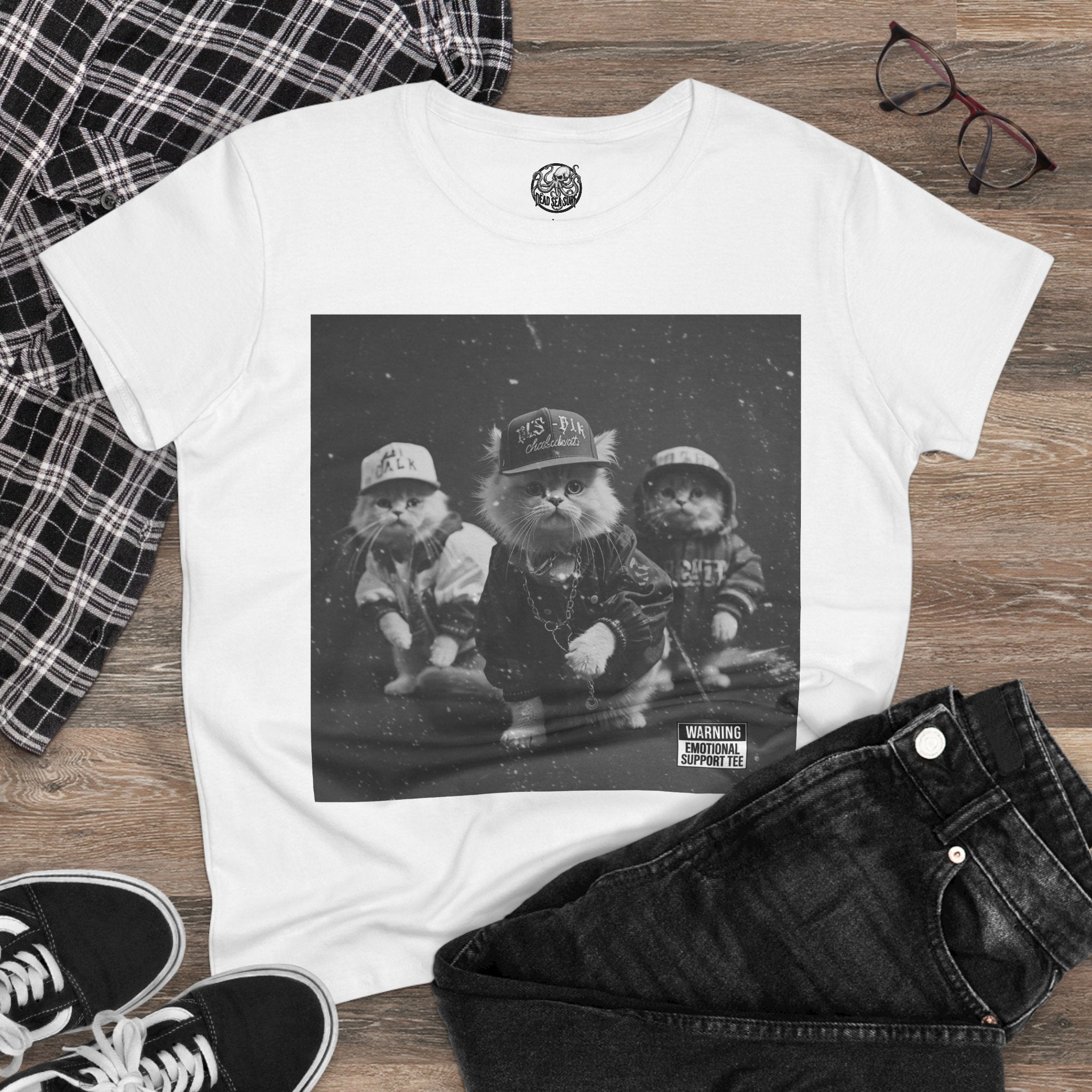 Women's 90s Kitten Hip Hop Album Cover Tee | Kittens Dressed as Rappers