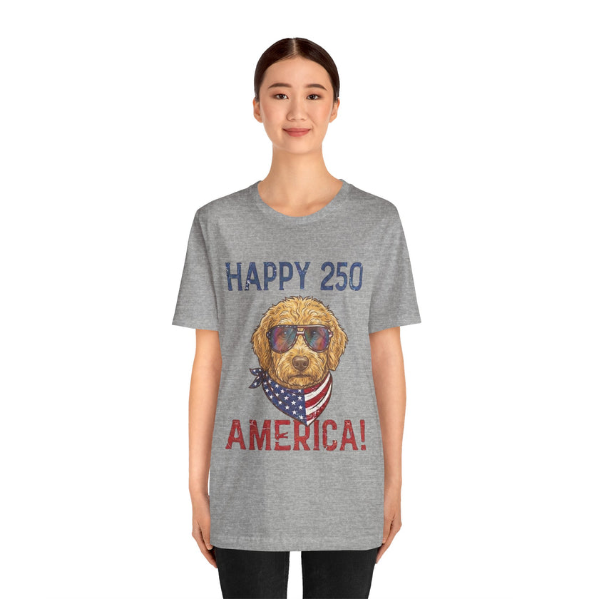 Happy 250 America! Patriotic Goldendoodle Tee
