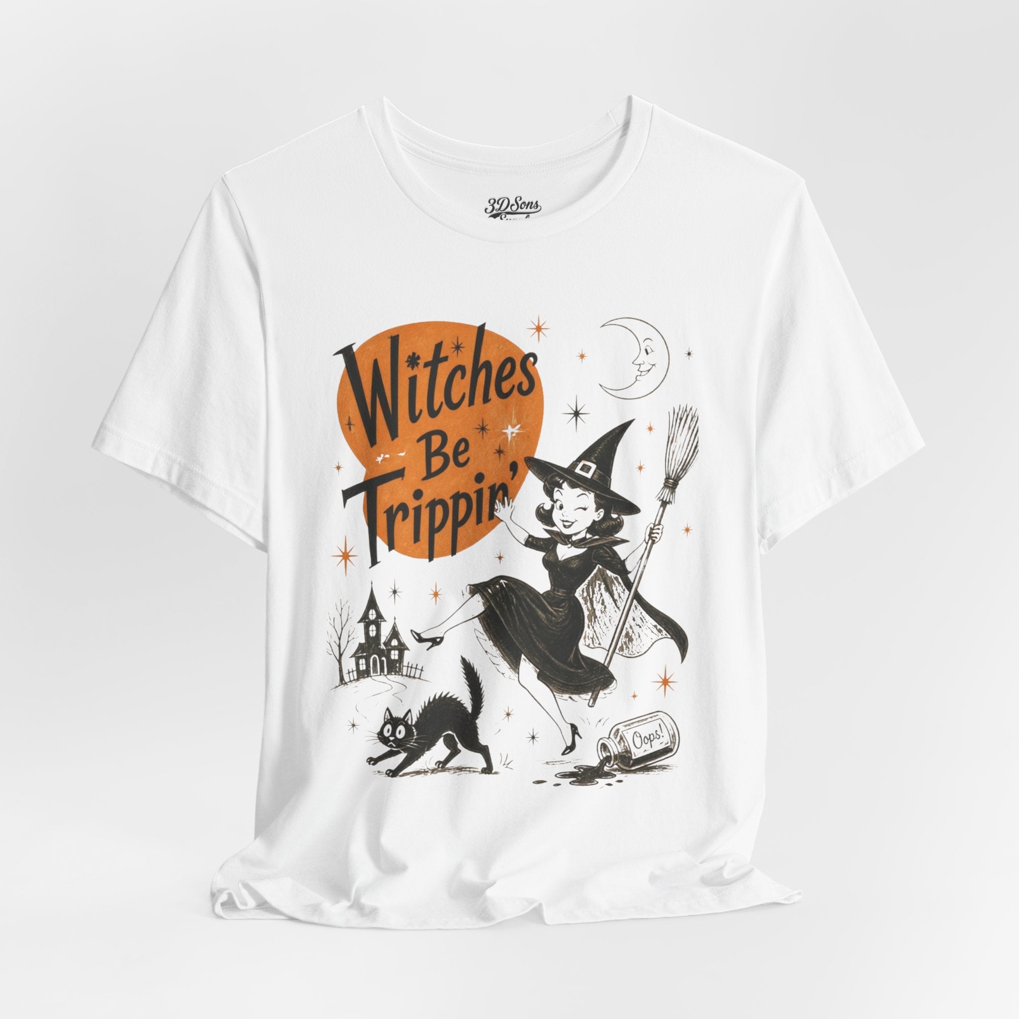 Witches Be Trippin' Halloween Tee - Cute Witch Cat Graphic T-Shirt