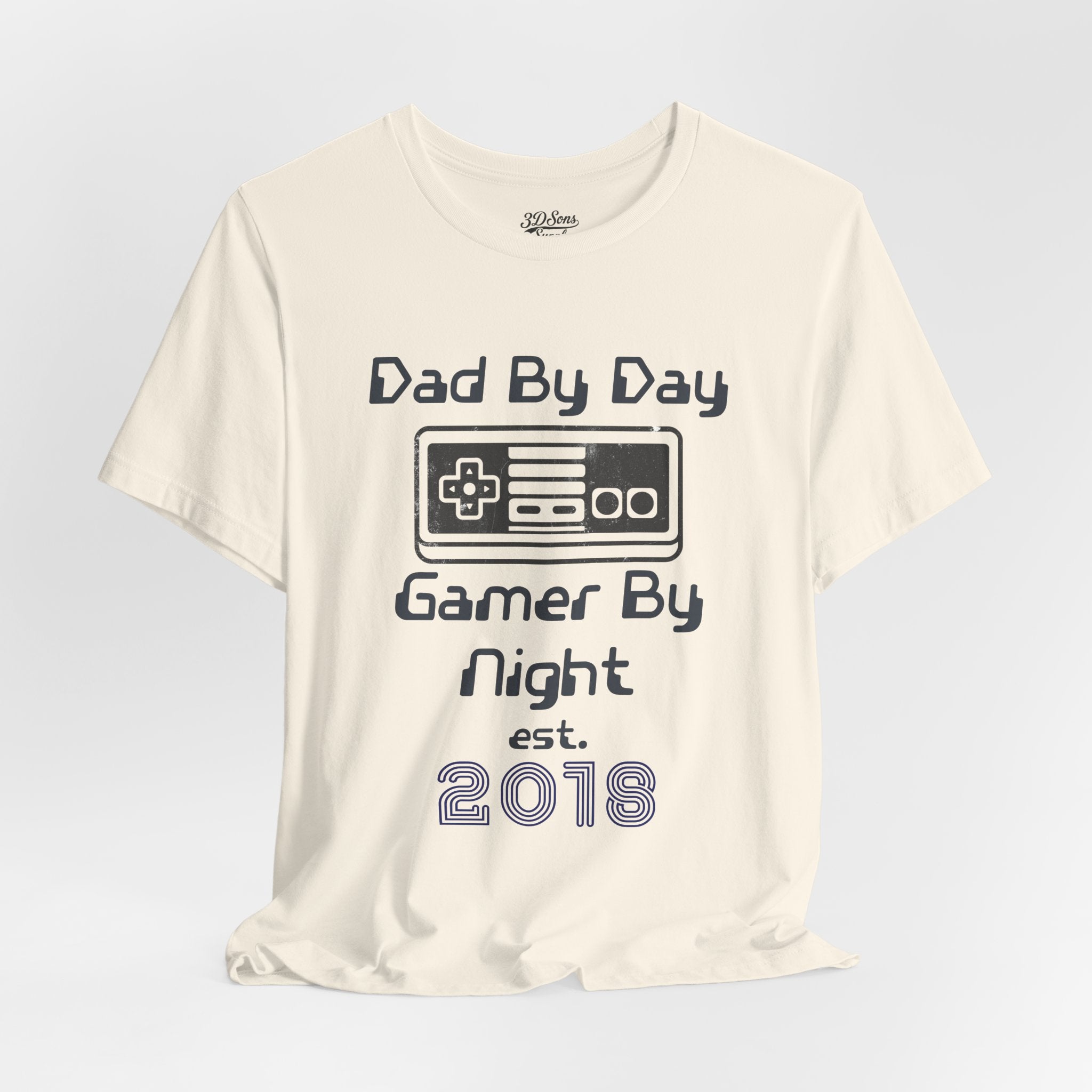 Personalized Dad By Day Gamer By Night T-Shirt — Established 2018 Retro Controller Tee