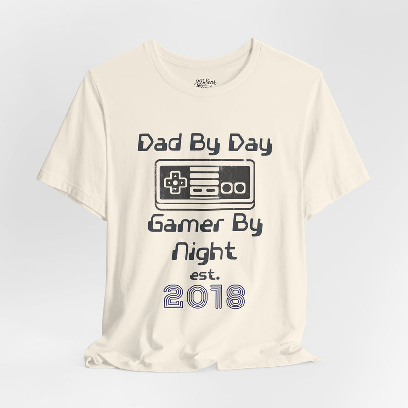 Personalized Dad By Day Gamer By Night T-Shirt — Established 2018 Retro Controller Tee