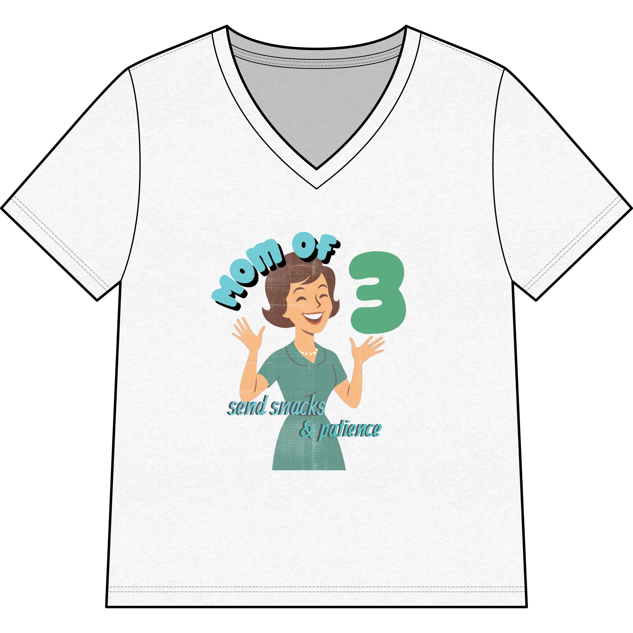 Personalized Mom of 3, Funny Motherhood Shirt Survival, Snacks & Patience