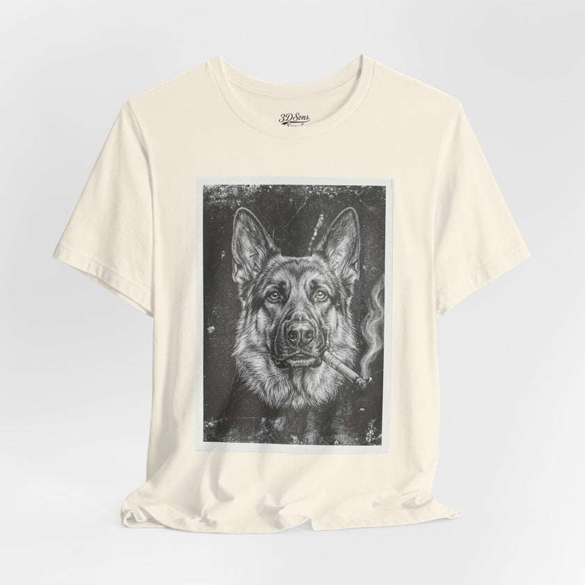 German Shepard Smoke Photo Tee — Vintage Pup Graphic T-Shirt