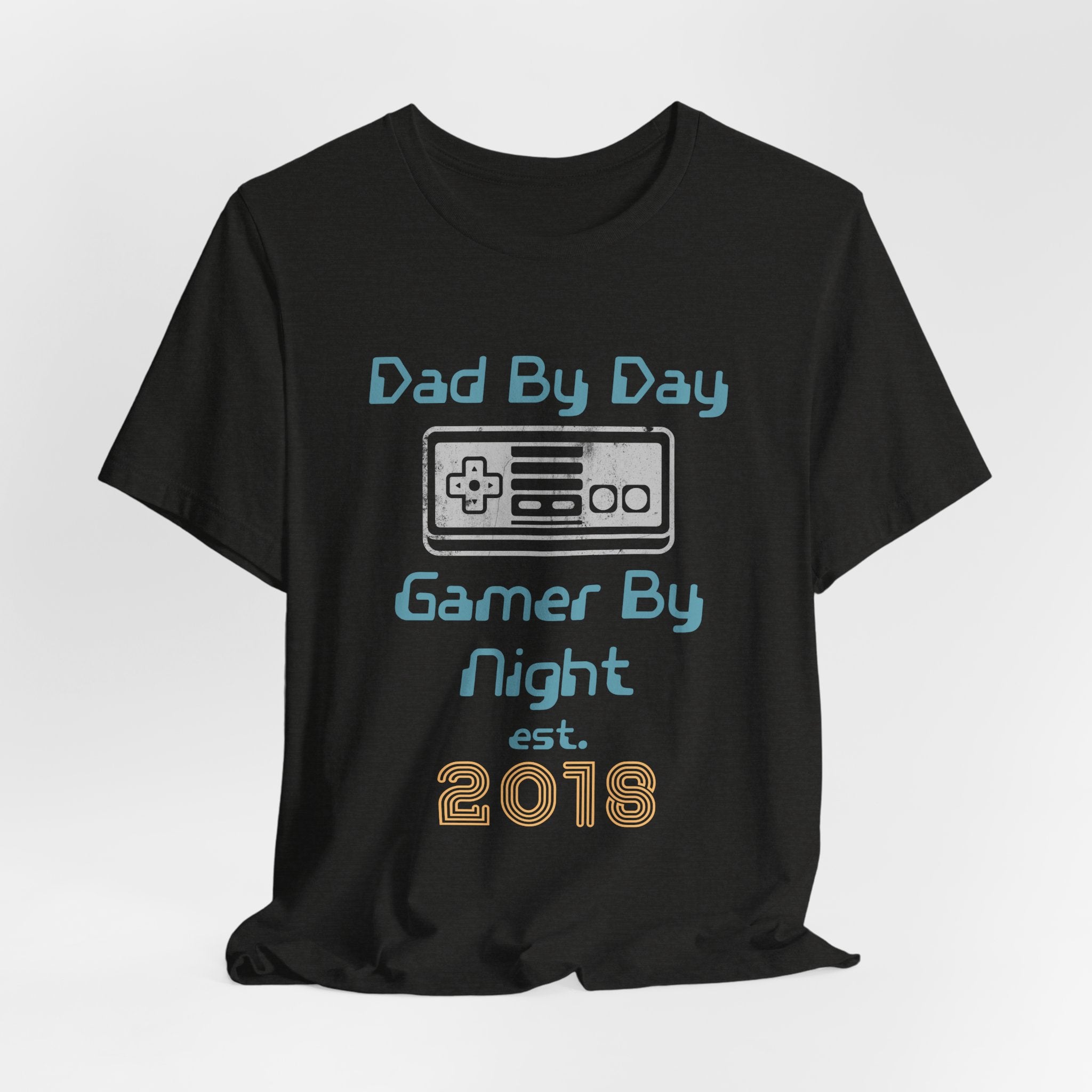 Personalized Dad By Day Gamer By Night T-Shirt — Established 2018 Retro Controller Tee