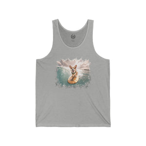 Surfing Corgi Tank | Dog Beach Waves Illustration, Summer Shirt