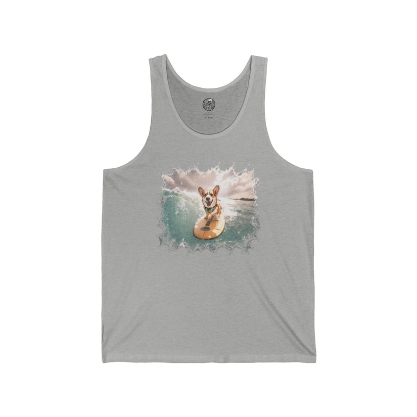 Surfing Corgi Tank | Dog Beach Waves Illustration, Summer Shirt