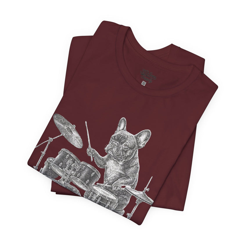 Drumming French Bulldog T-Shirt — Cute Dog Playing Drum Graphic Tee