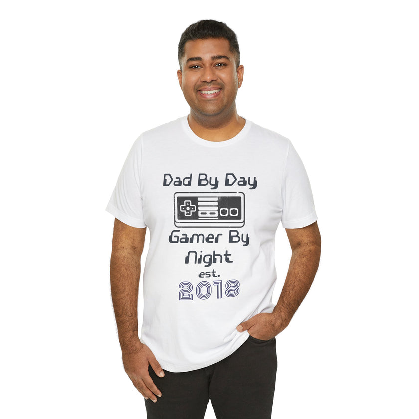 Personalized Dad By Day Gamer By Night T-Shirt — Established 2018 Retro Controller Tee
