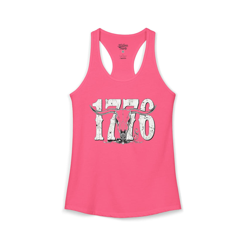 1776 Longhorn Skull Women's Racerback Tank