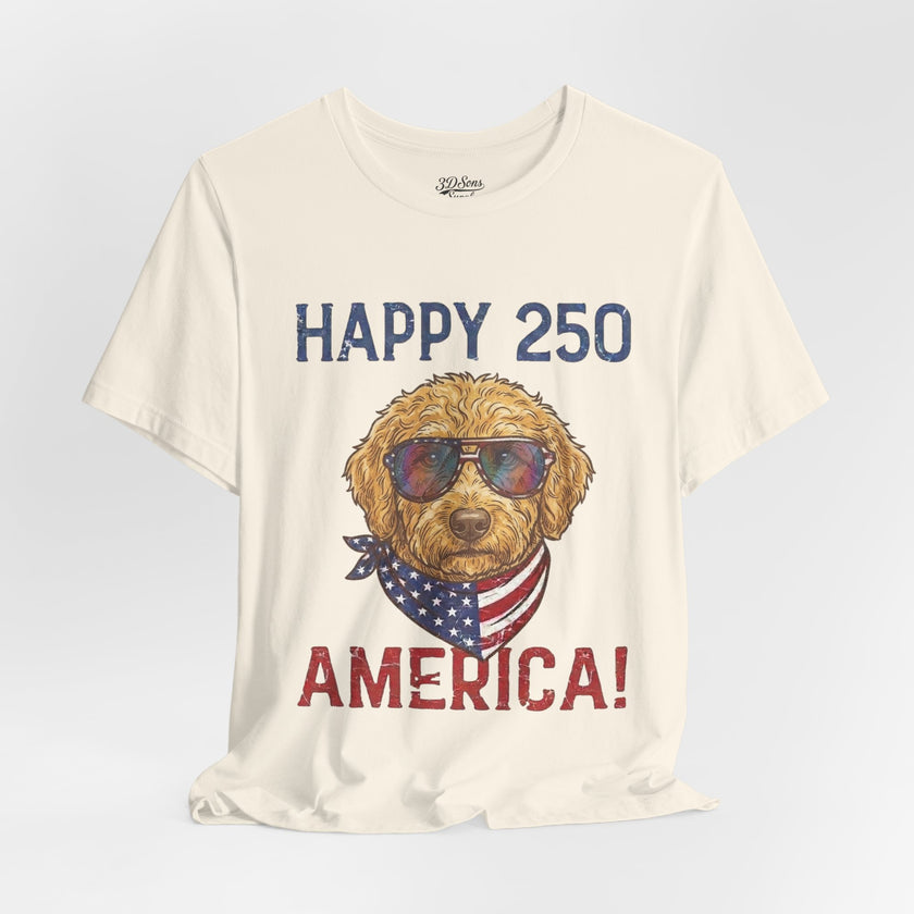 Happy 250 America! Patriotic Goldendoodle Tee