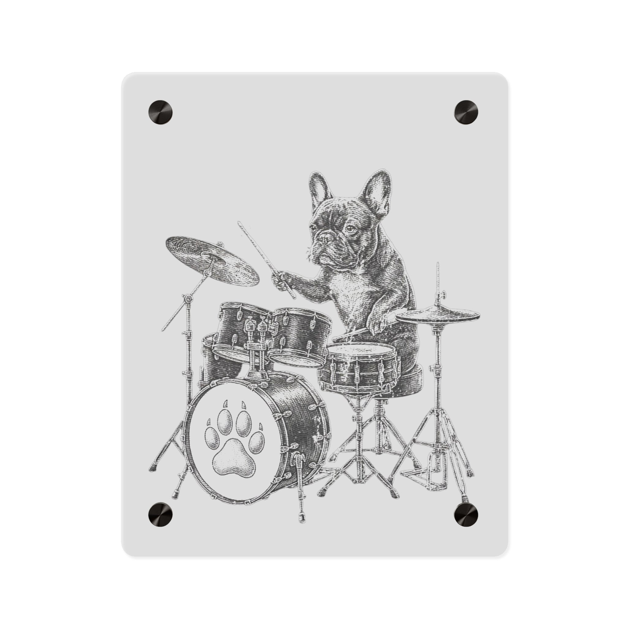French Bulldog Playing Drums Acrylic Wall Art Panel