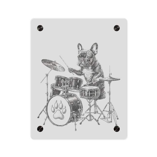 French Bulldog Playing Drums Acrylic Wall Art Panel