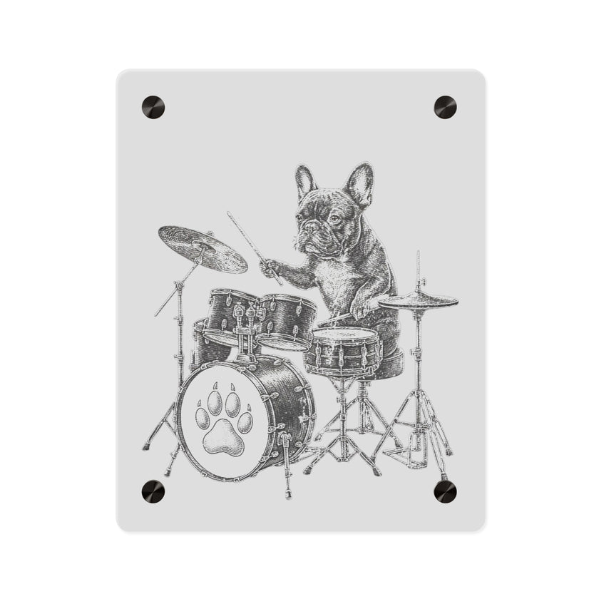 French Bulldog Playing Drums Acrylic Wall Art Panel