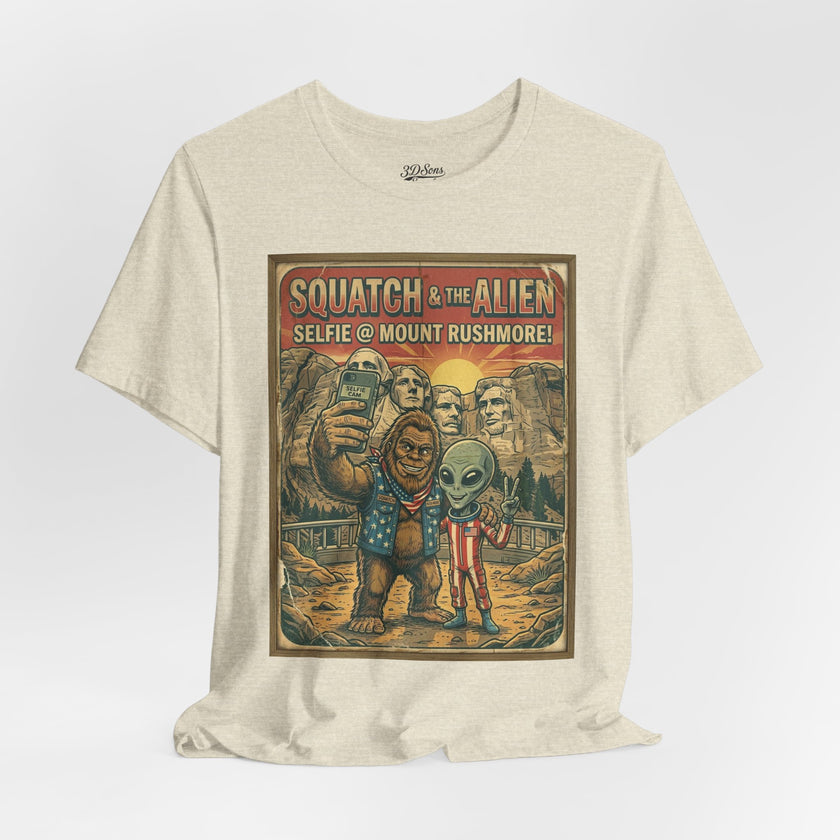 Squatch & The Alien Selfie Mount Rushmore, Bigfoot Alien Poster Shirt