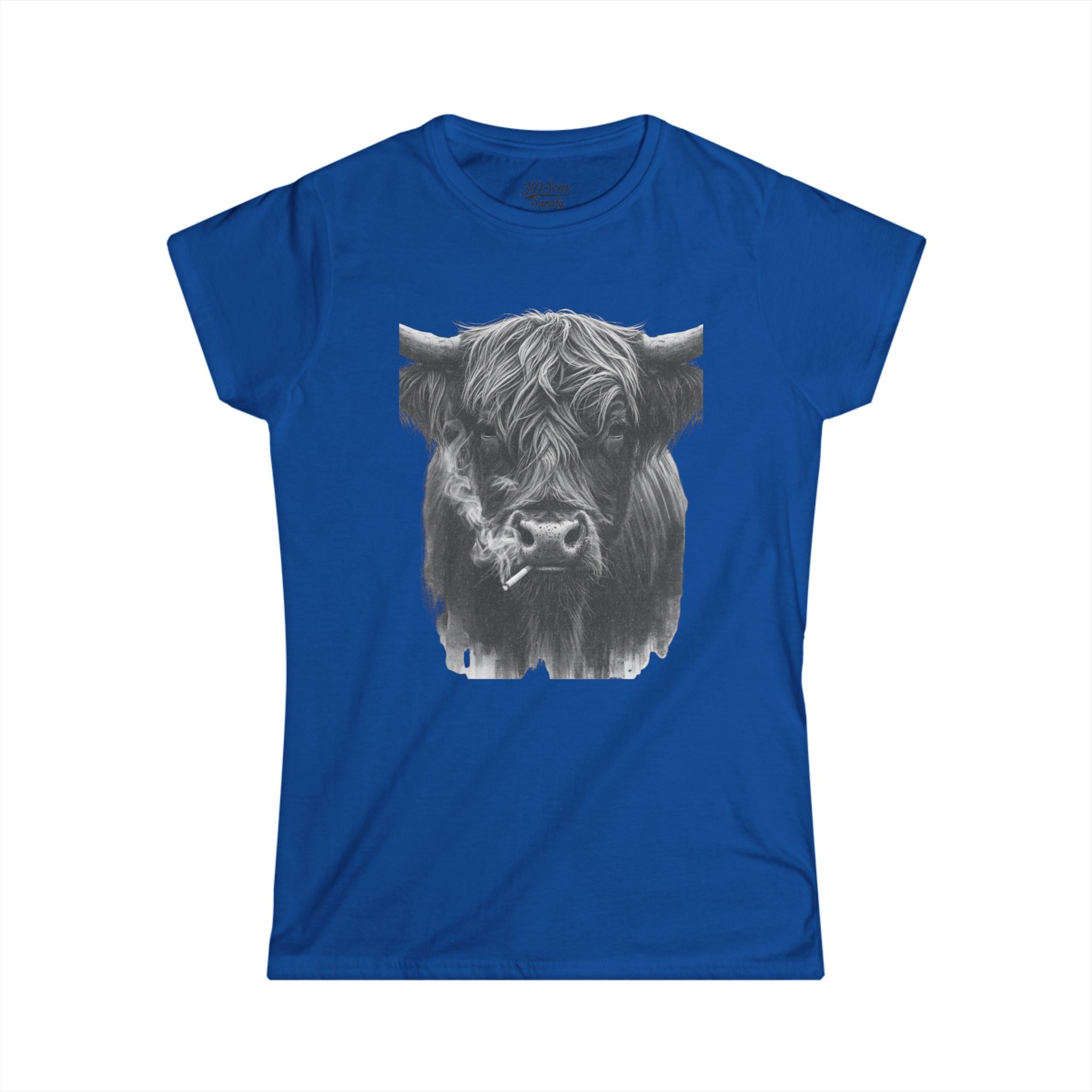 Women’s Softstyle Tee — Highland Cow Smoking Graphic