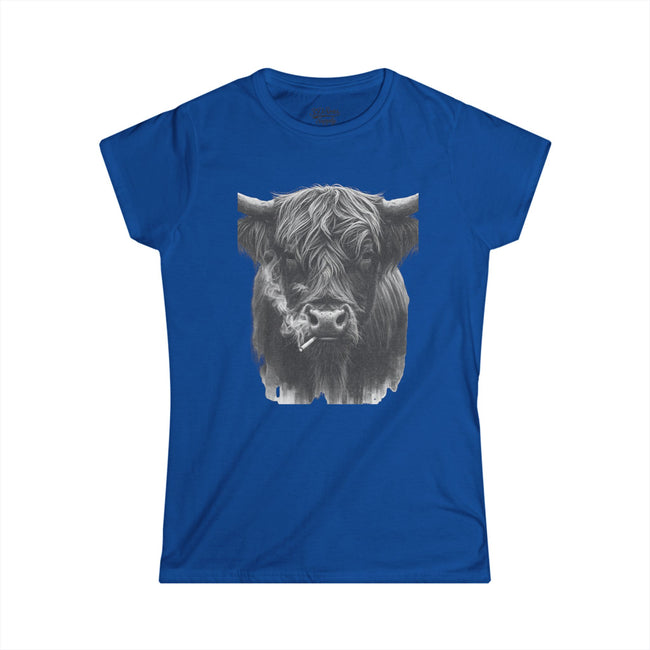 Women’s Softstyle Tee — Highland Cow Smoking Graphic