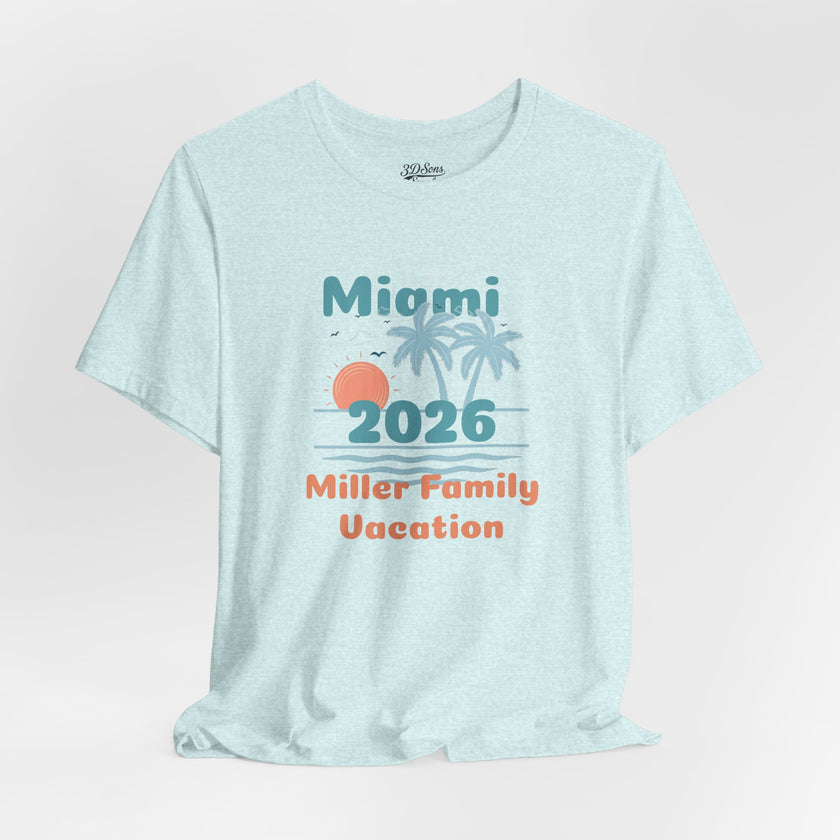 Personalized Family Beach T-Shirt — Custom Family Name, Location, Year with Beach Design