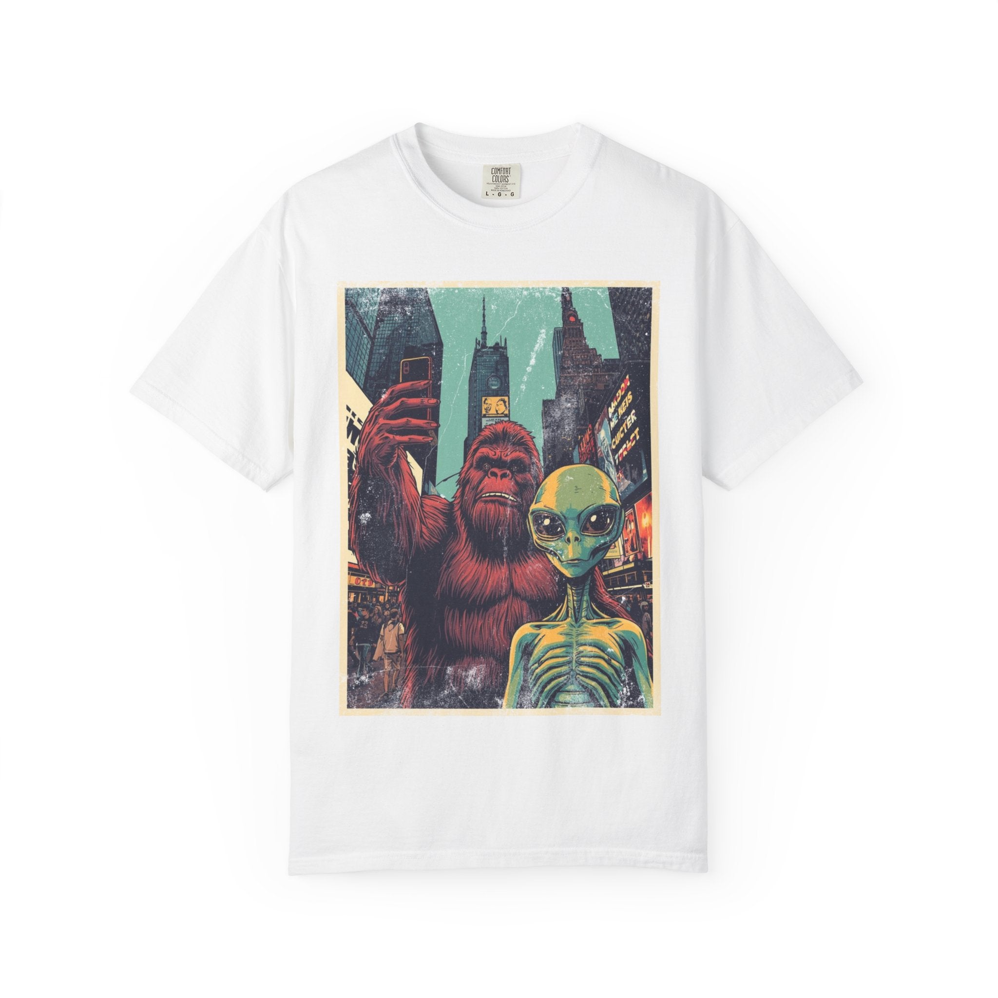 Alien & Bigfoot New York Times Square T-Shirt — Funny Urban Cryptid Tee