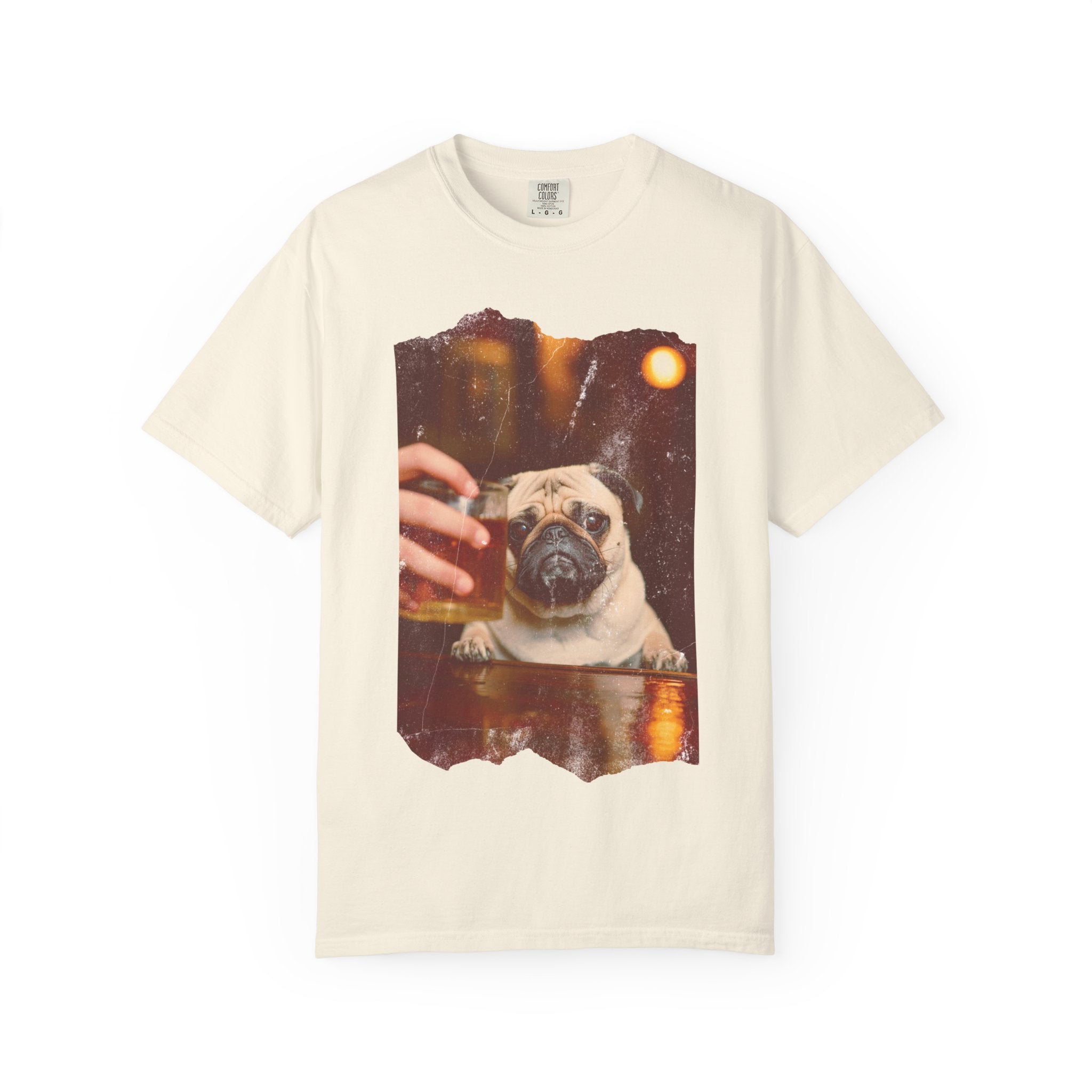 Pug At The Bar T-Shirt — Funny Vintage Pug Drinking Graphic Tee