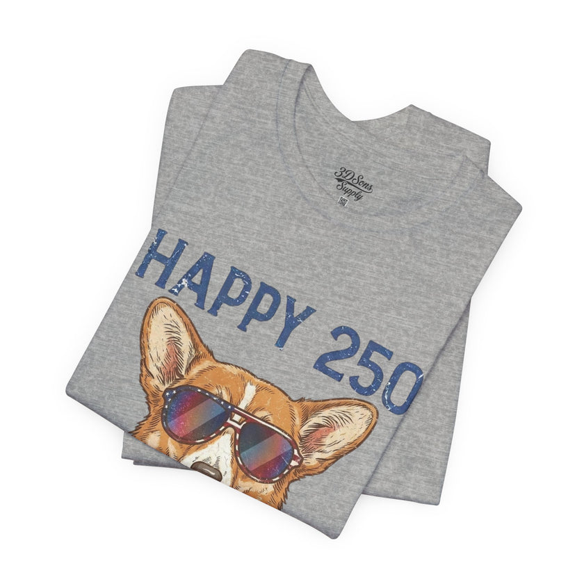 Happy 250 America! Corgi Sunglasses Patriotic Tee