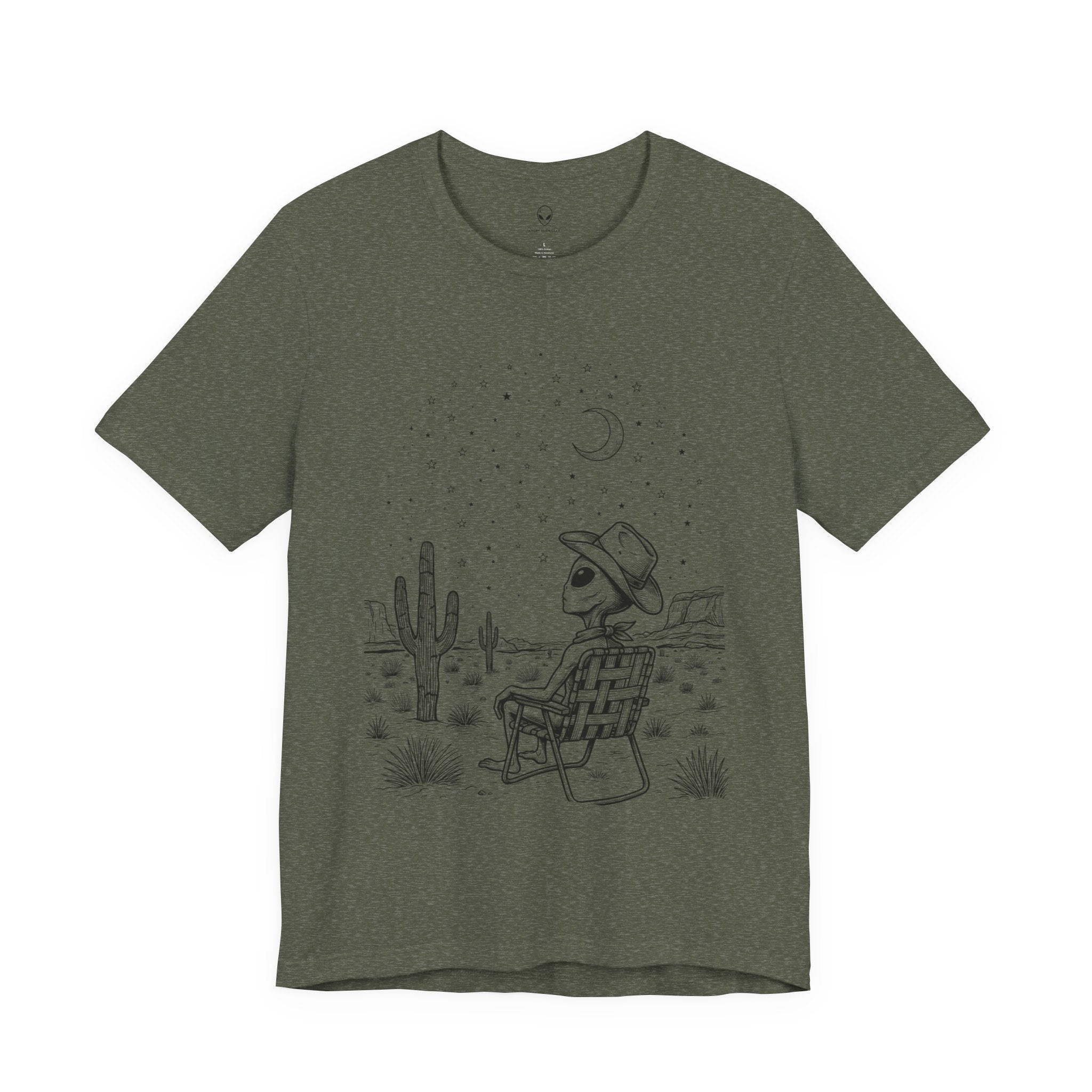 Alien Cowboy Sitting in Desert Tee | Night Sky Lawn Chair