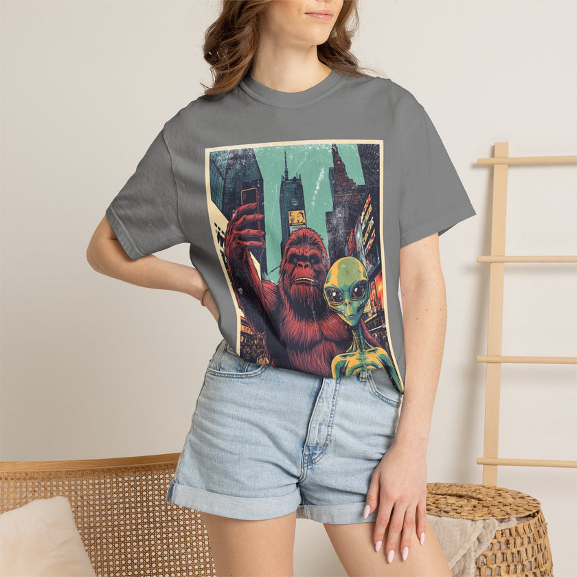 Alien & Bigfoot New York Times Square T-Shirt — Funny Urban Cryptid Tee
