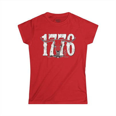 1776 Longhorn Skull Women's Tee — Rugged Western Graphic Shirt