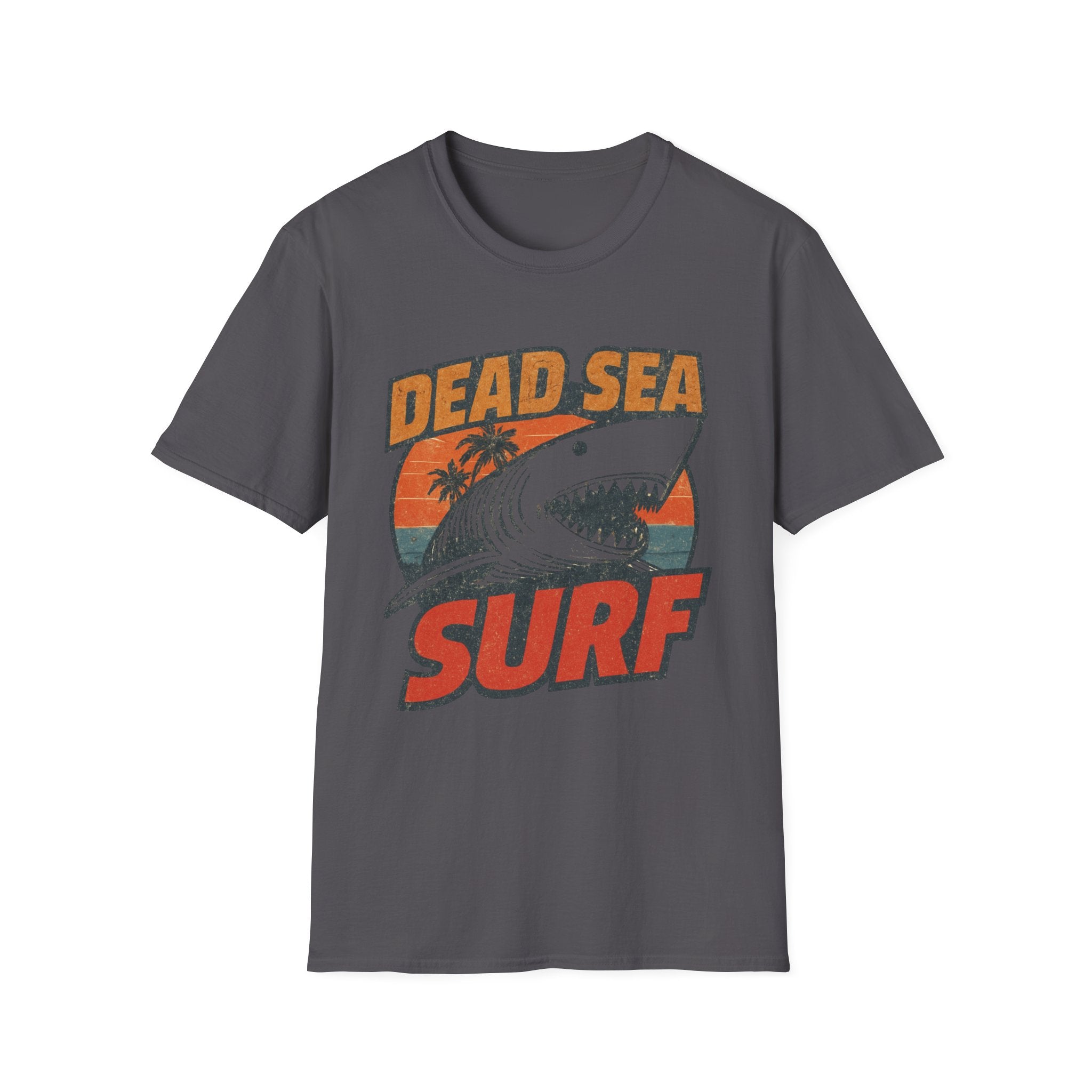 Dead Sea Surf shark graphic Tee Shirt, Summer Vintage Surf Palm Sunset