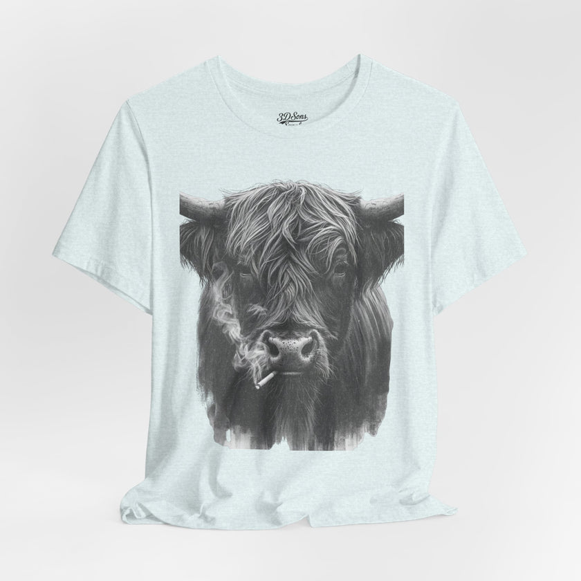 Highland Cow Smoking Tee — Vintage Highland Cattle Graphic T-Shirt